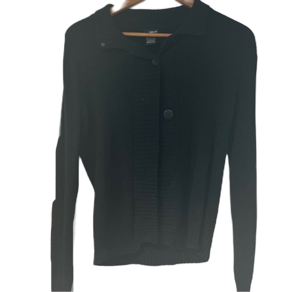 Kenzie Black V-Neck Button Down Cardigan Ribbed Size Medium Knit Cozy Warm - Picture 1 of 7